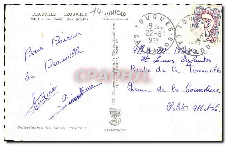 Deauville - Le Bassin des yachts — CPA Lumicap n°14, éditeur Mexichrome — Verso