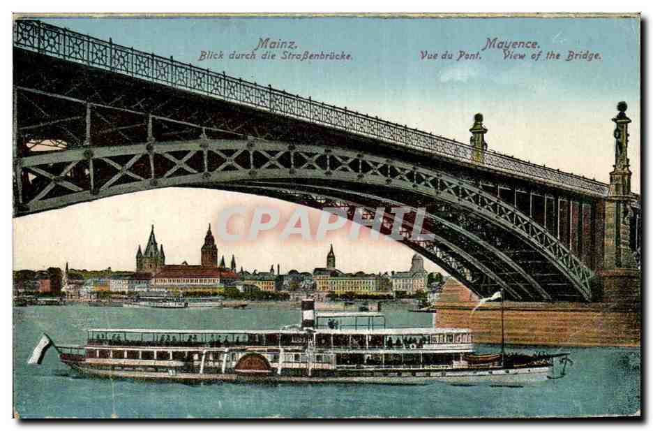 CPA Mainz Mayence Blick durck die Strassenbrucke Bateau 