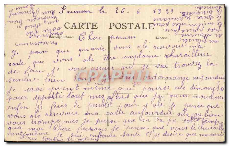 CPA Saumur L'Ecole de Cavalerie Militaria  — Rückseite