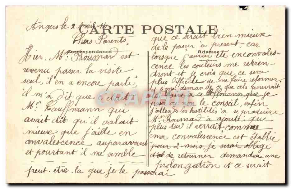 CPA Angers les Hospices Entree de la Chapelle — Verso