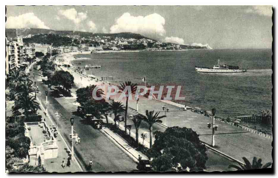 CPA Nice La promenade des Anglais le Mont Biron et le bateau croisiere Le Gallus 