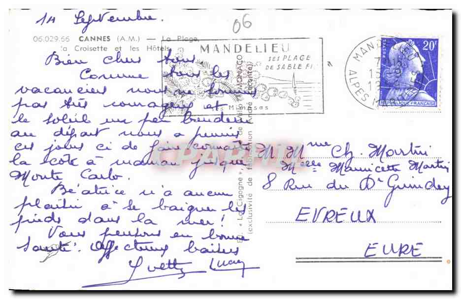 CPA Cannes la Plage La Croisette et les hotels — Verso