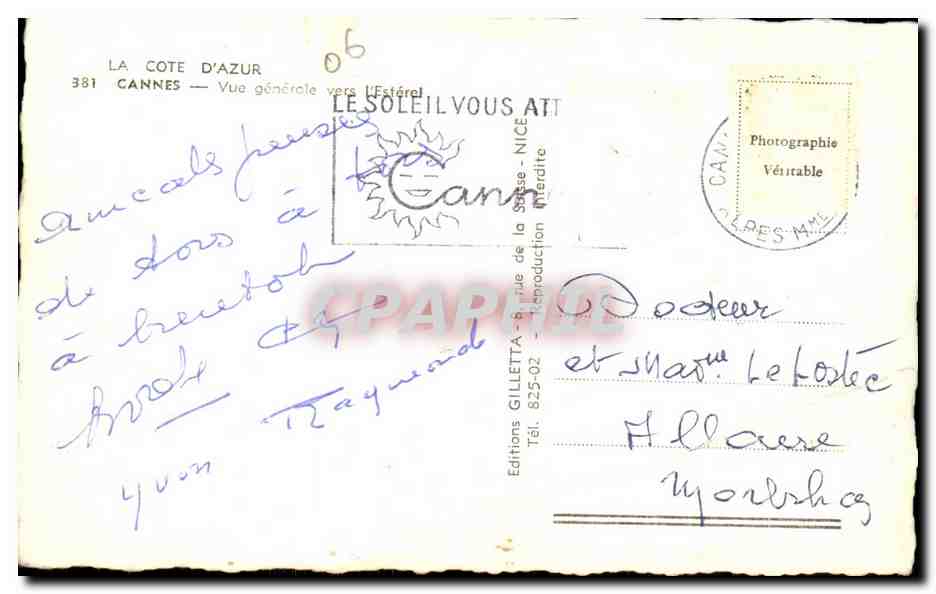 CPA La Cote D'Azur Cannes Vue generale vers L'Esterel — Verso