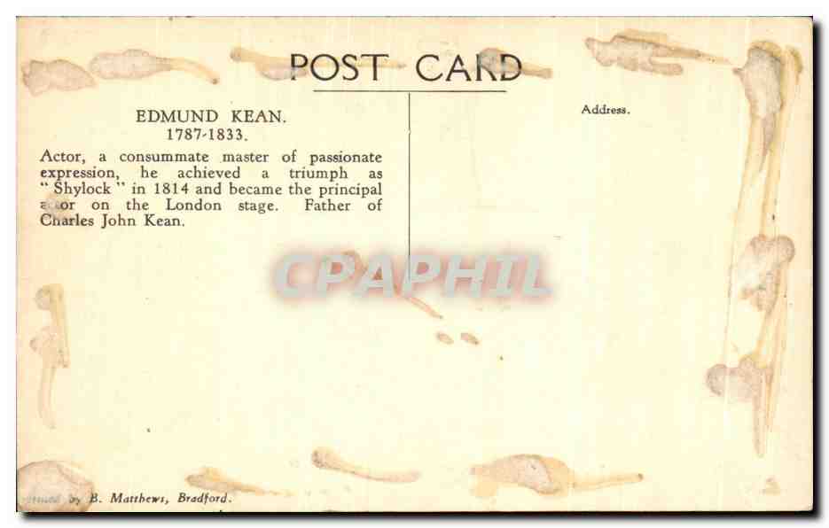 CPA National Pontrait Gallery Edmund Kean Samuel Cousins — Rückseite