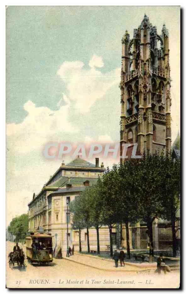 CPA Rouen La Musee et la Tour Saint Laurent Tramway