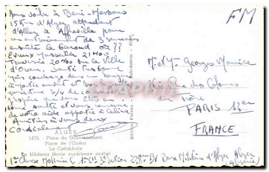 Alger — Souvenirs d'Alger — Édition Farel — Back
