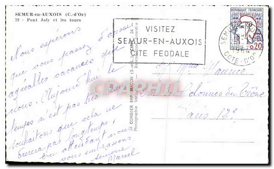 Semur-en-Auxois — Pont Joly et les tours — Combièr Imp. Macôn — Rückseite