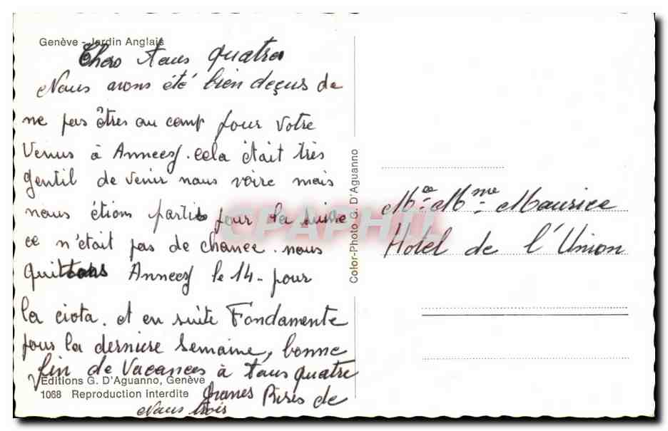CPA Geneve Jardin Anglais — Rückseite