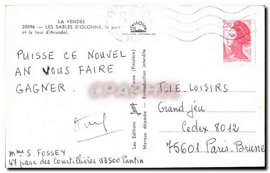 Les Sables-d'Olonne — le port et la tour d'Arundel — Les Éditions Jean — Verso
