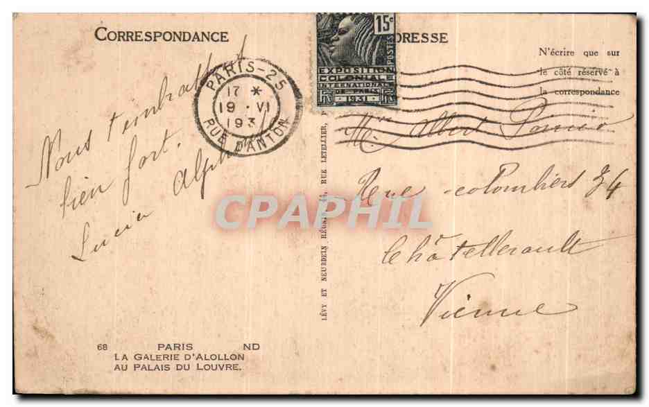 CPA Paris la galerie d 'Apollon Au Palais Du Louvre — Rückseite