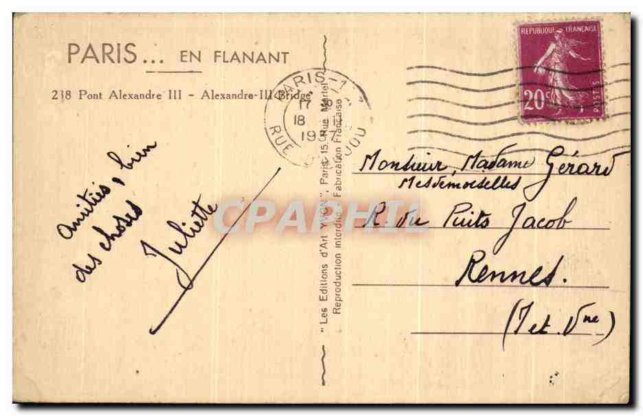 CPA Paris En Flanant Pont Alexandre III — Verso