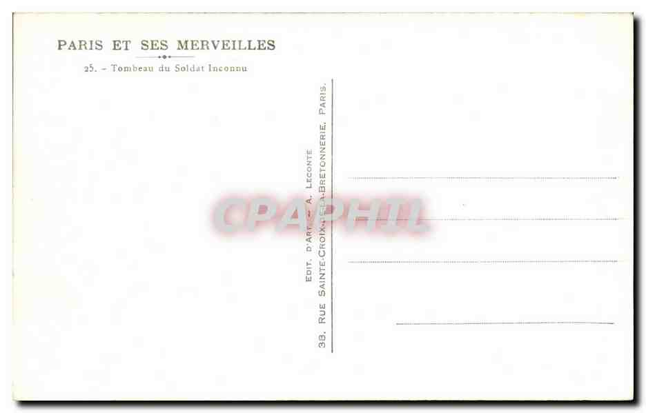 CPA Paris Et Ses Merveilles Tombeau Du Soldat Inconnu — Rückseite