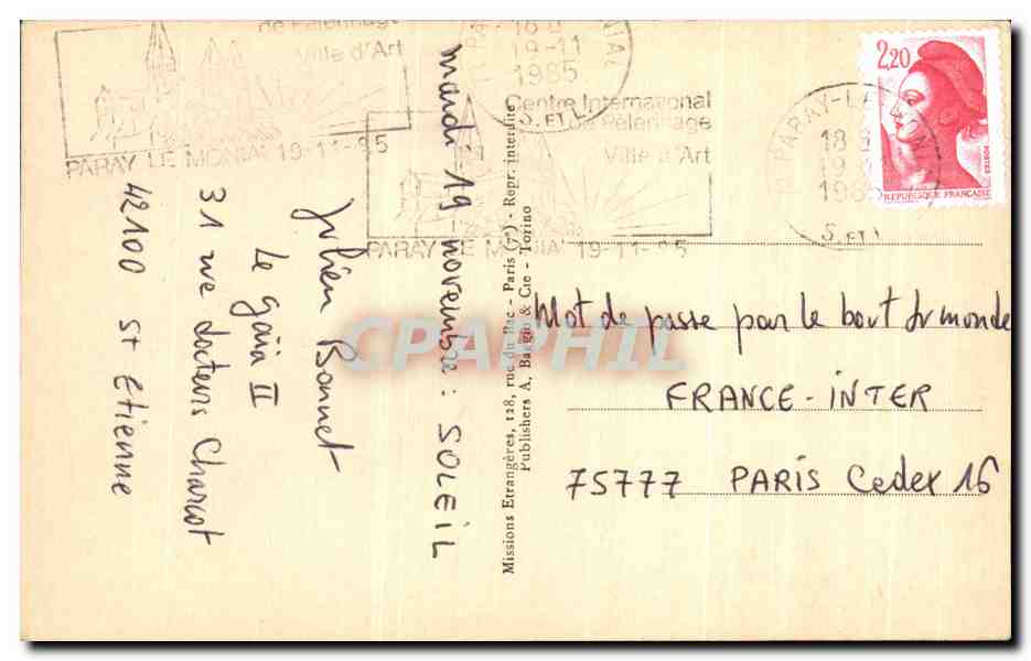 CPSM Missions Etrangeres De Paris Inde Temple de Madura — Rückseite