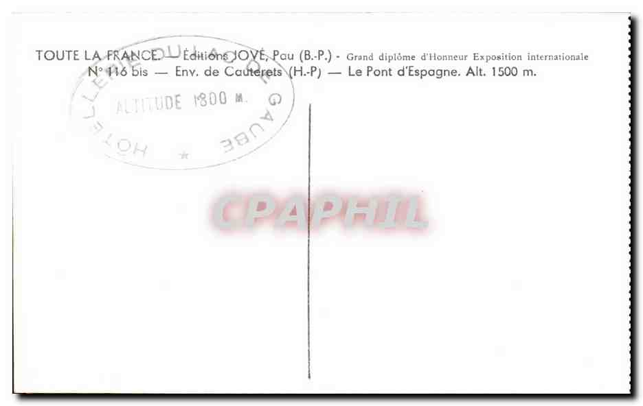 CPA Pau Environs de Cauterets Le pont d'Espagne  — Verso