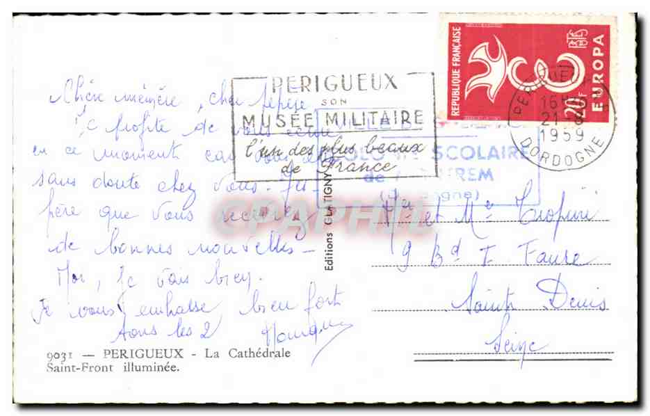 CPA Perigueux La Cathedrale Saint Front Illuminee — Rückseite
