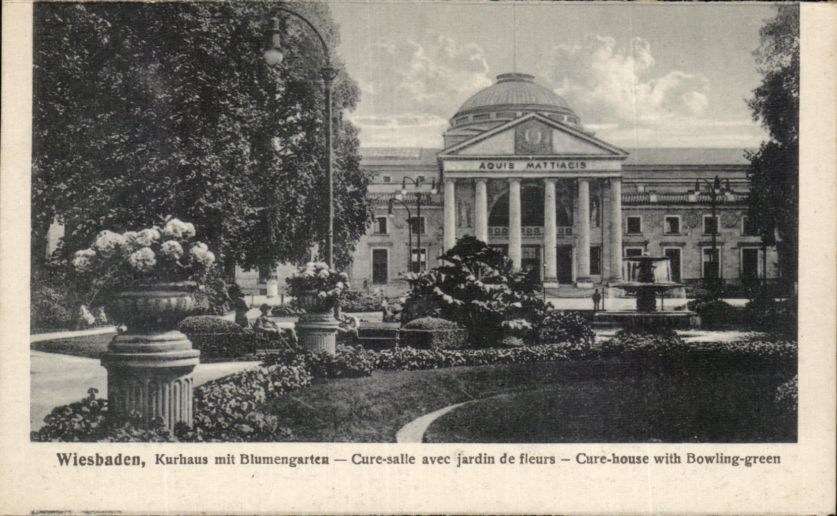 Wiesbaden, Kurhaus with Flower Garden — Cure-salle with Bowling-green — AQUIS MATTIACIS