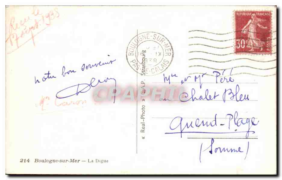 Boulogne-sur-Mer — La Digue — éditeur C.A.P. n°214 — Reverso
