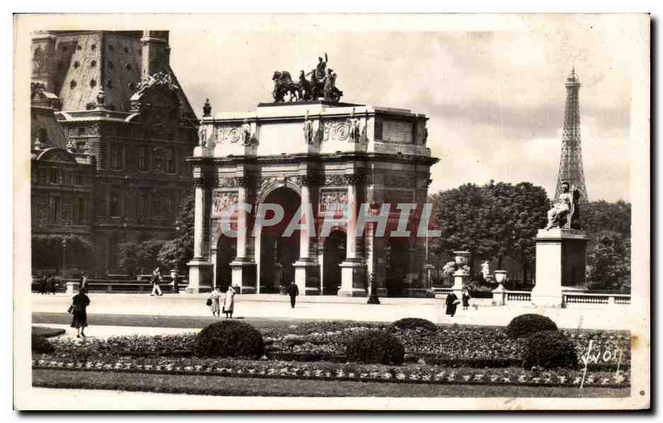 CPA Paris En Flanant L'Arc de Triomphe du Carrousel Tour Eiffel Louvre