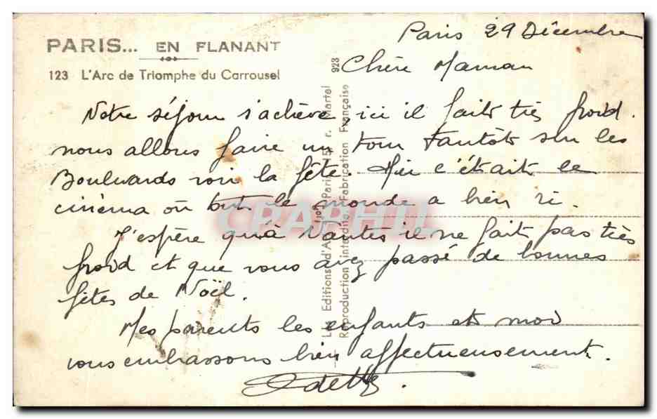 CPA Paris En Flanant L'Arc de Triomphe du Carrousel Tour Eiffel Louvre — Rückseite