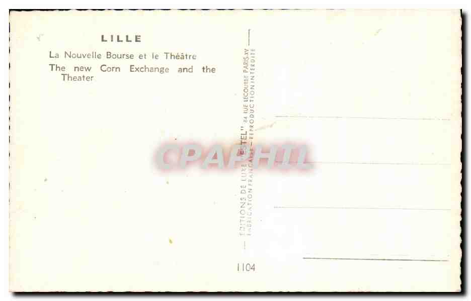 CPA Lille La Nouvelle Bourse et le Theatre  — Verso