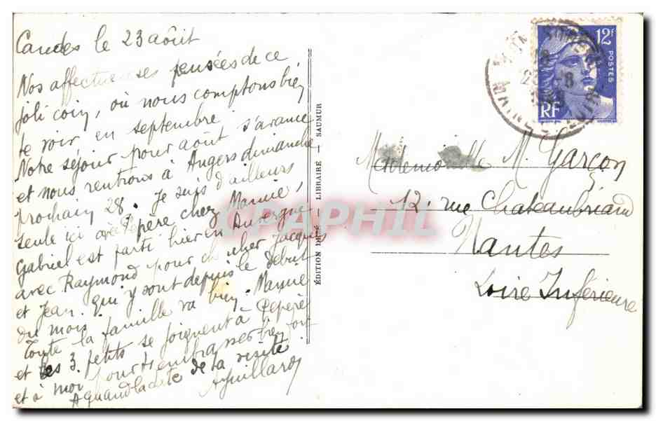 CPA Environs de Saumur l'Eglise de Candes — Rückseite