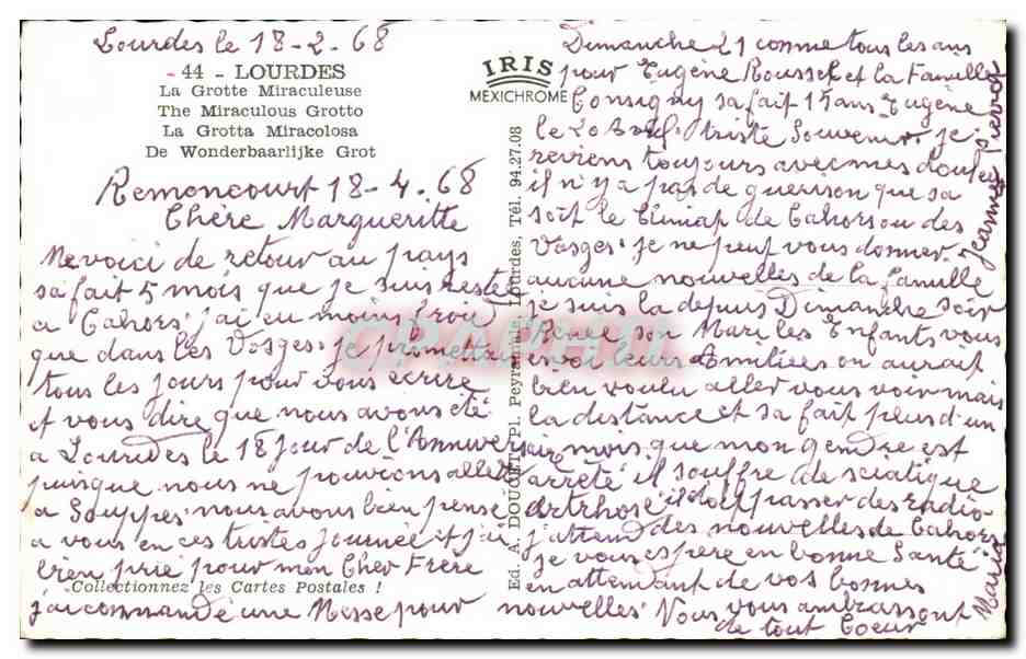CPA Lourdes La Grotte Miraculeuse The Miraculous Grotto La Grotta Miracolosa De — Verso