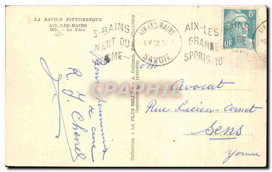 CPA La Savoie Pittoresque Aix les bains le parc — Rückseite