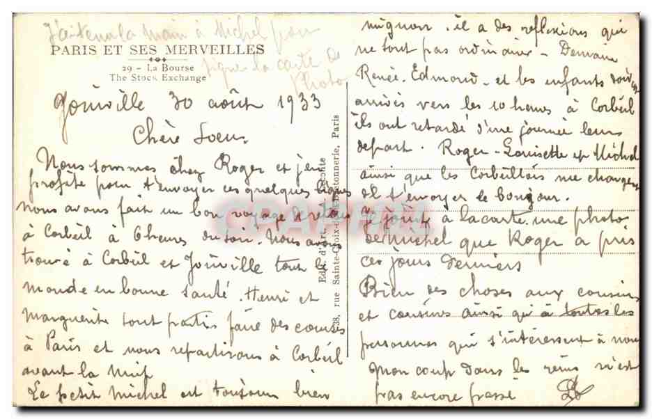 CPA Paris Et Ses Merveilles La bourse — Verso