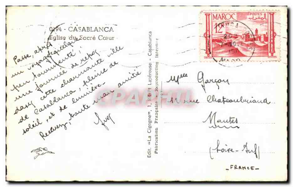 CPA Casablanca Eglise du Sacre Coeur Maroc  — Verso