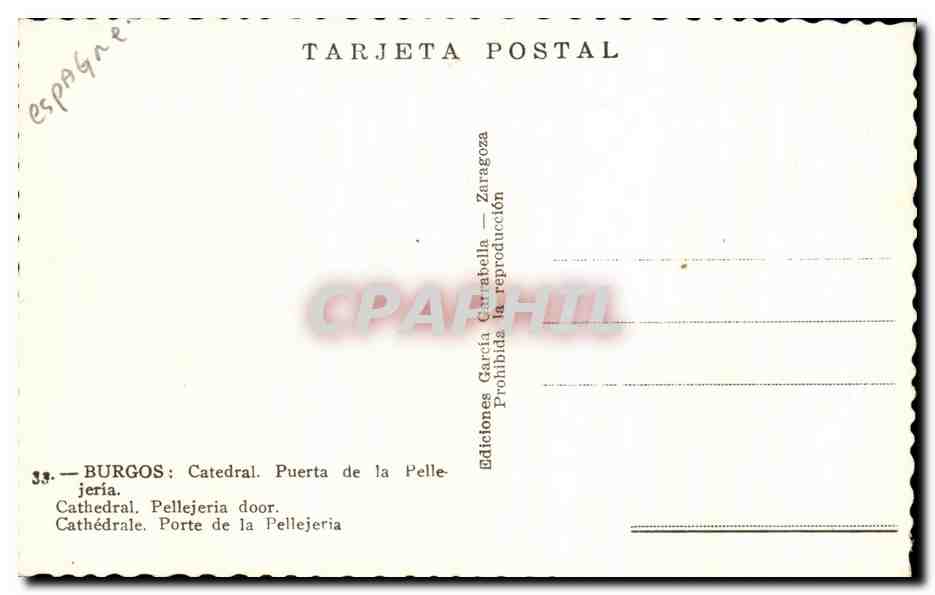 Burgos — Cathédrale. Porte de la Pellejeria — Éditions García Carrabilla, série 33 — Rückseite