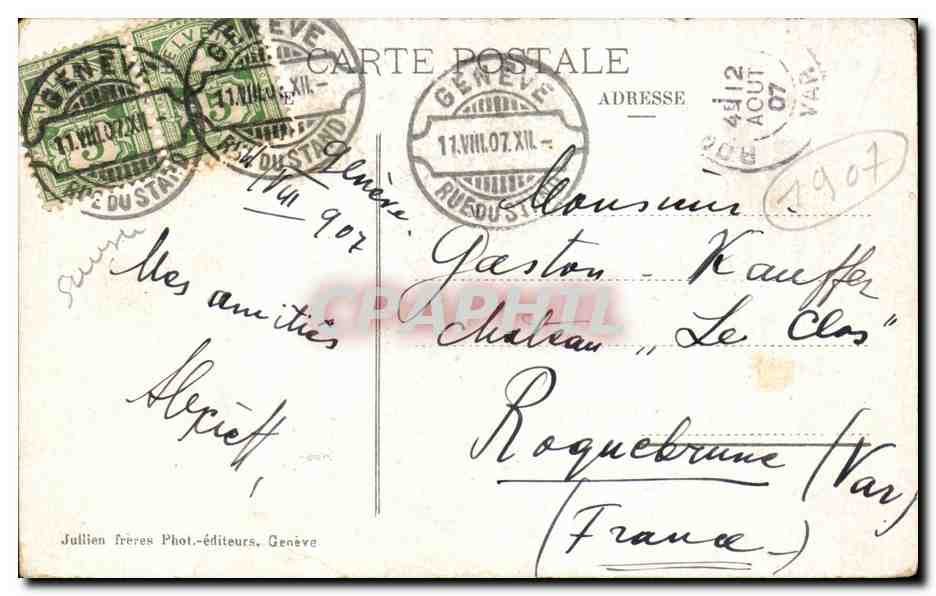 CPA En Vue de Geneve Suisse Bateau — Verso