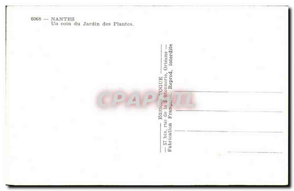 CPA Nantes Un Coin du Jardin des Plantes — Rückseite