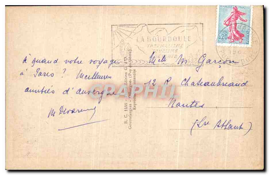 CPA Lac de Guery et les Monts Dore — Verso