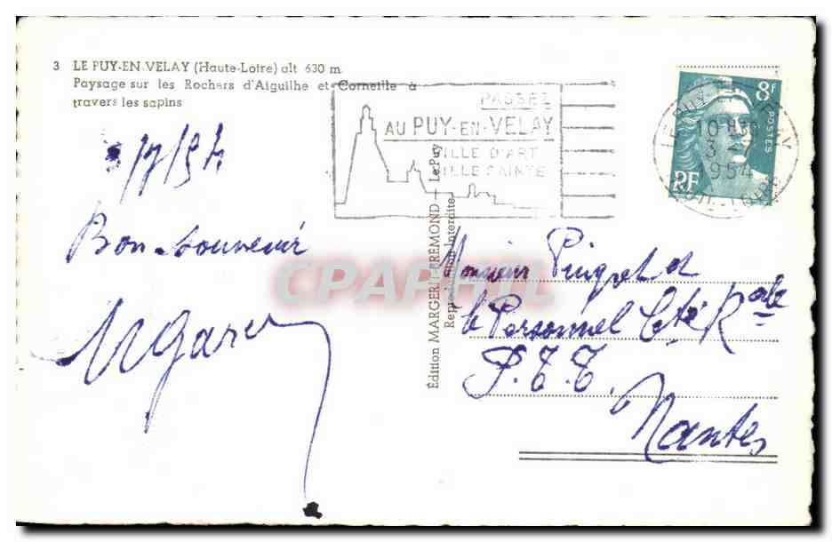 CPA Le Puy En Velay Paysage sur les Rochres d'Aigulhe et corneille a travers les pins  — Verso