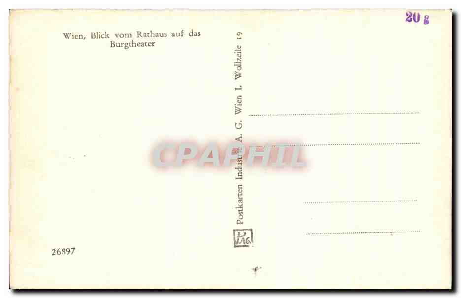CPA Wien Blick Vom Rathaus Auf das Burgtheater — Rückseite