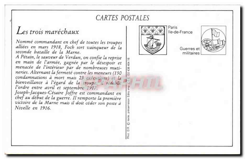 Les fêtes de la victoire à Paris — 14 juillet 1919 — Les trois maréchaux Pétain, Foch, Joffre — Verso