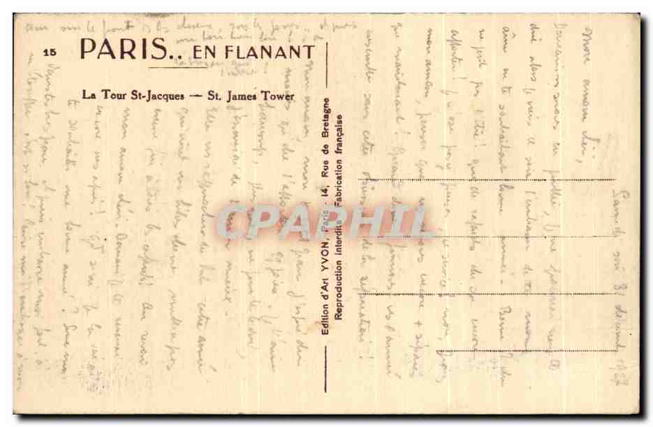 CPA Paris En Flanant La Tour St Jacques — Rückseite