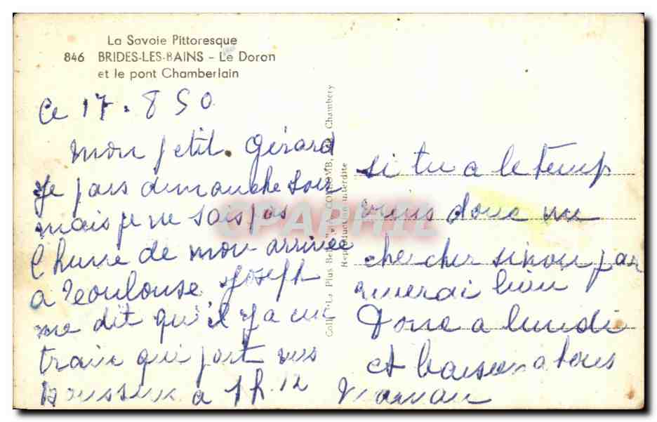 CPA La Savoie Pittoresque Brides Les Bains Le Doron et le Pont Chamberlain — Rückseite