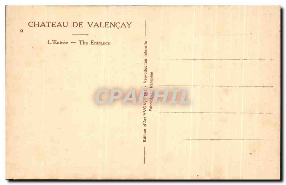 CPA L'Entree Chateau de Valencay Aigle — Rückseite
