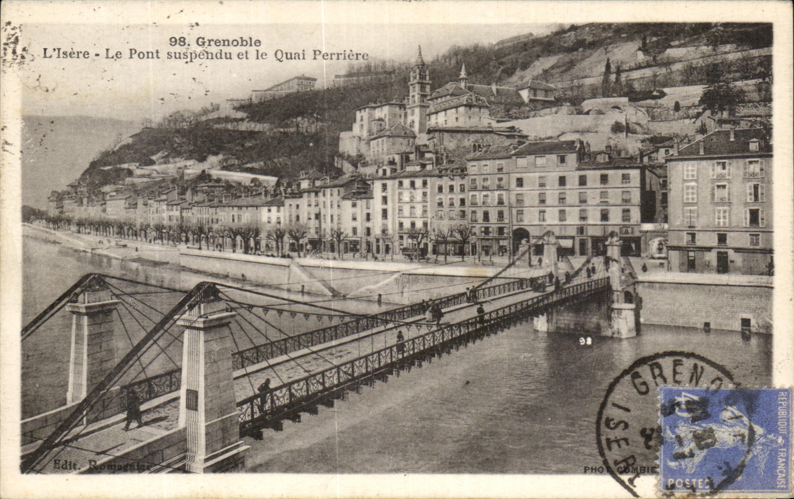 Grenoble - Le Pont suspendu et le Quai Perrière — Édit. Romagnès, n° 98