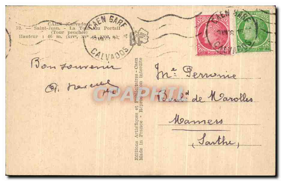 CPA Caen Saint Jean La Toul du Portail  — Verso