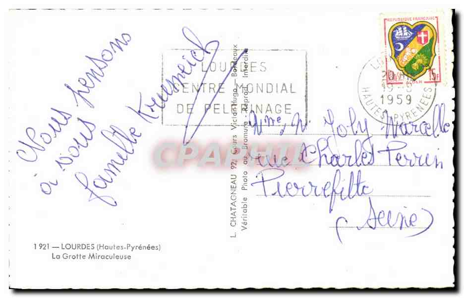 CPSM Lourdes La Grotte Miraculeuse — Verso