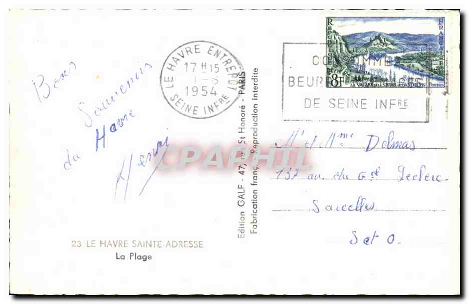 CPA Le Havre Sainte Adresse La Plage — Rückseite