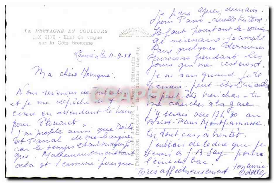 CPA Bretagne En Couleurs Effet de vague sur la Cote Bretonne — Verso