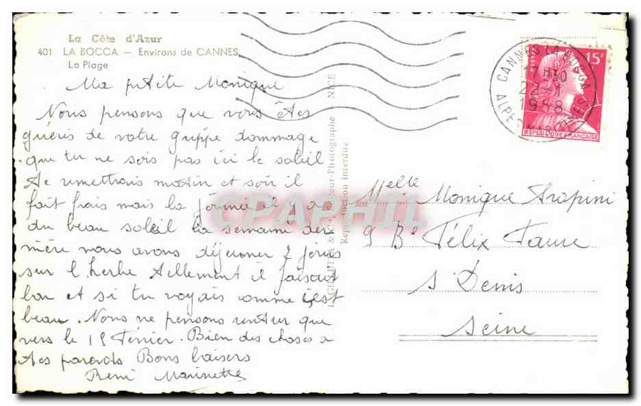 CPA La Cote d'Azur La Bocca Environs de Cannes La Plage — Rückseite