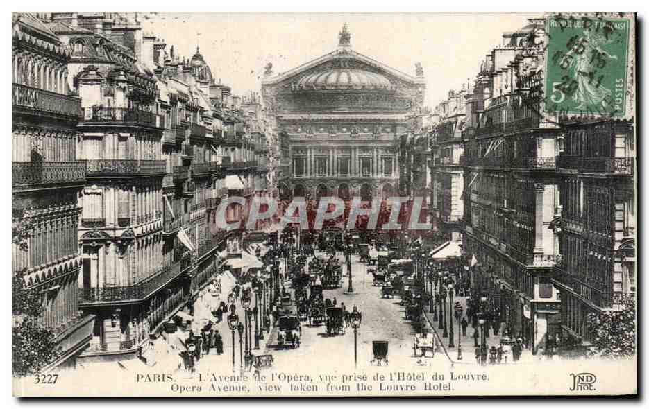 CPA Paris I'Avemie de I'Opera vue prise de I'Hotel du Louvre Opera Avenue view taken from the Louvre Hotel