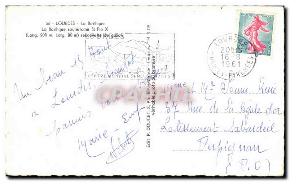 CPA Lourdes La Basilique La souterraine — Verso