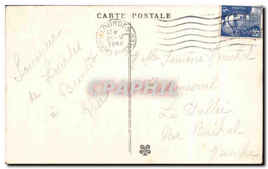CPA Lourdes Je Pense a vous Hirondelle  — Verso