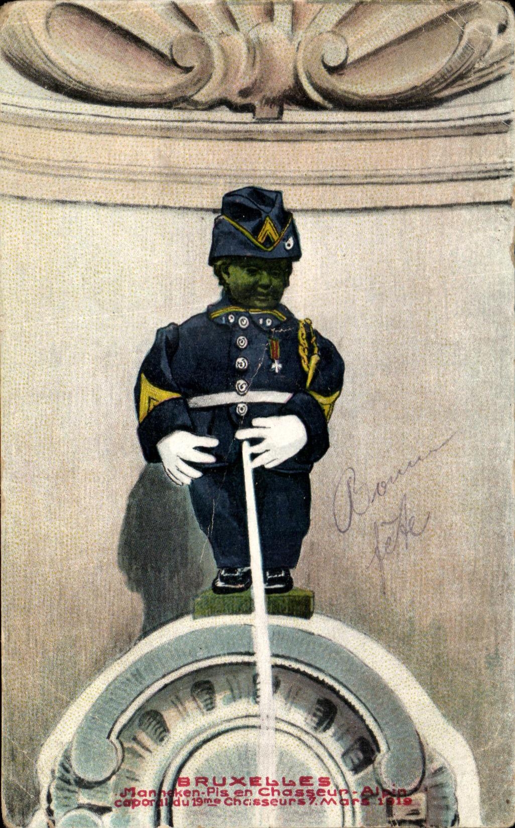 CPA Bruxelles Manneken Pis en chasseur alpin 