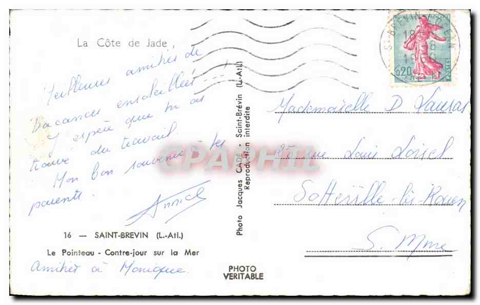 CPA Saint Brevin Le Pointeau Contre jour sur la Mer Pecheur — Rückseite